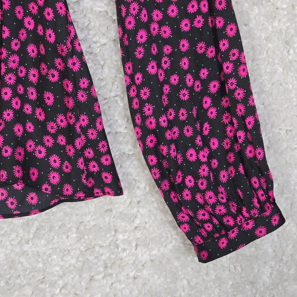 The Kooples Top Womens Large 3 Pink Black Floral V-Neck Blouse Preppy Cottage - Picture 2 of 11